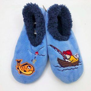 NWT Snoozies Men's Slippers Fishing Large 11/12 Blue